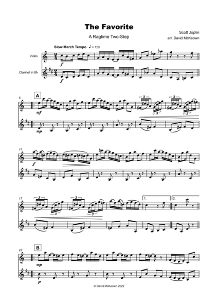 The Favorite, Two-Step Ragtime for Violin and Clarinet Duet