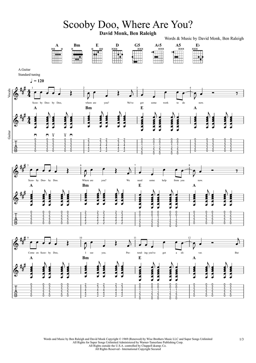 Scooby Doo, Where Are You? Guitar scores gallery preview page 1