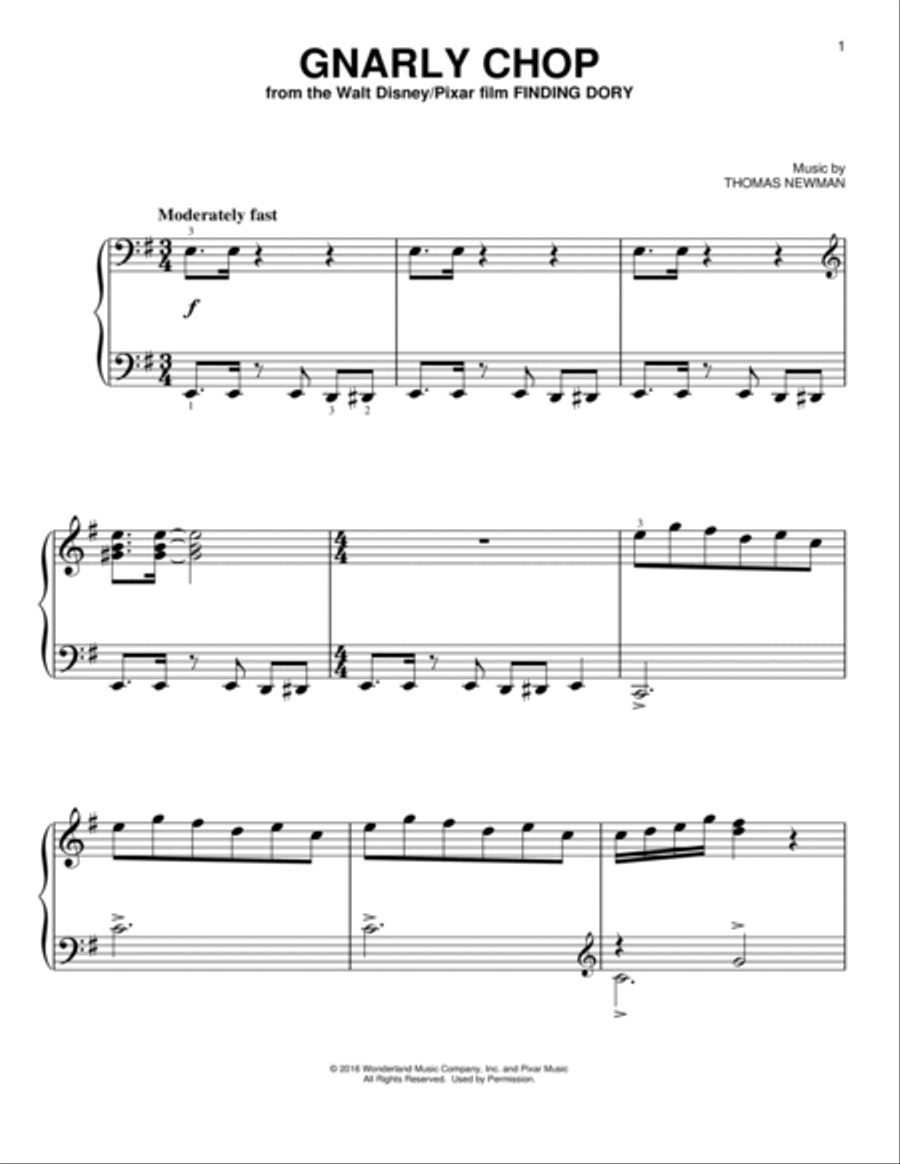 Gnarly Chop (from Finding Dory) Easy Piano scores gallery preview page 1