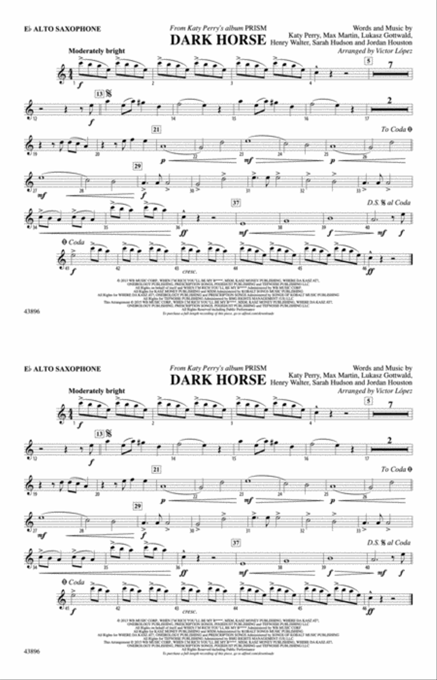 Dark Horse: E-flat Alto Saxophone Marching Band scores gallery preview page 1