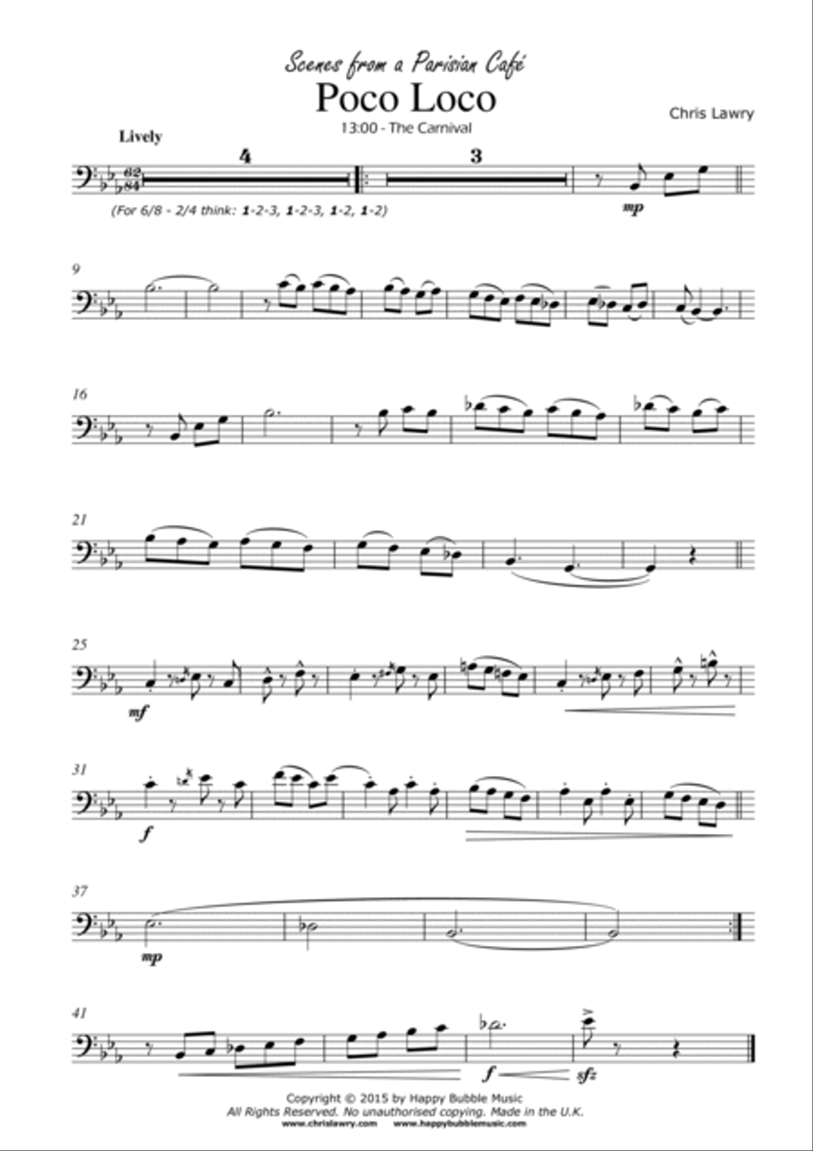Poco Loco - for Low Brass [Bass Clef] & Piano (from Scenes from a Parisian Cafe) Brass Duet scores gallery preview page 2