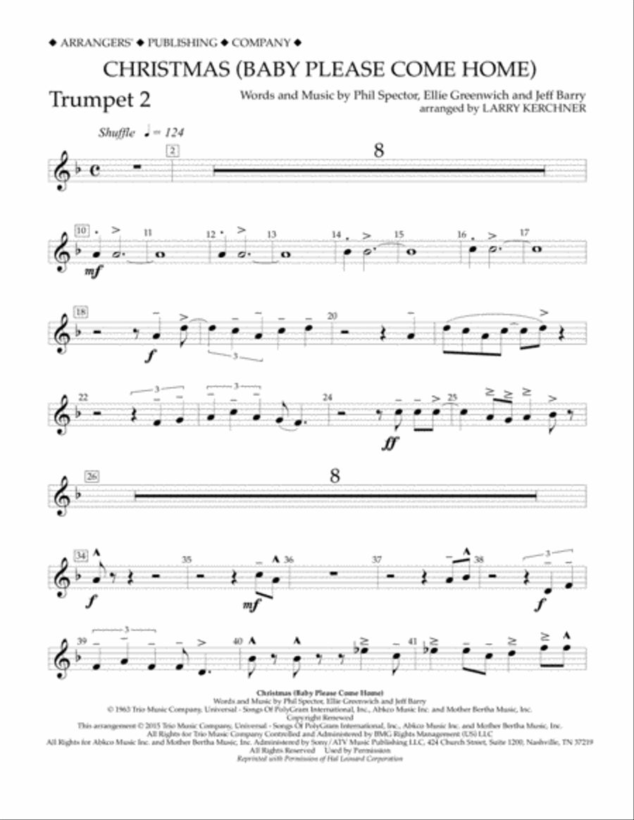 Christmas (Baby Please Come Home) - Bb Trumpet 2 Concert Band scores gallery preview page 1