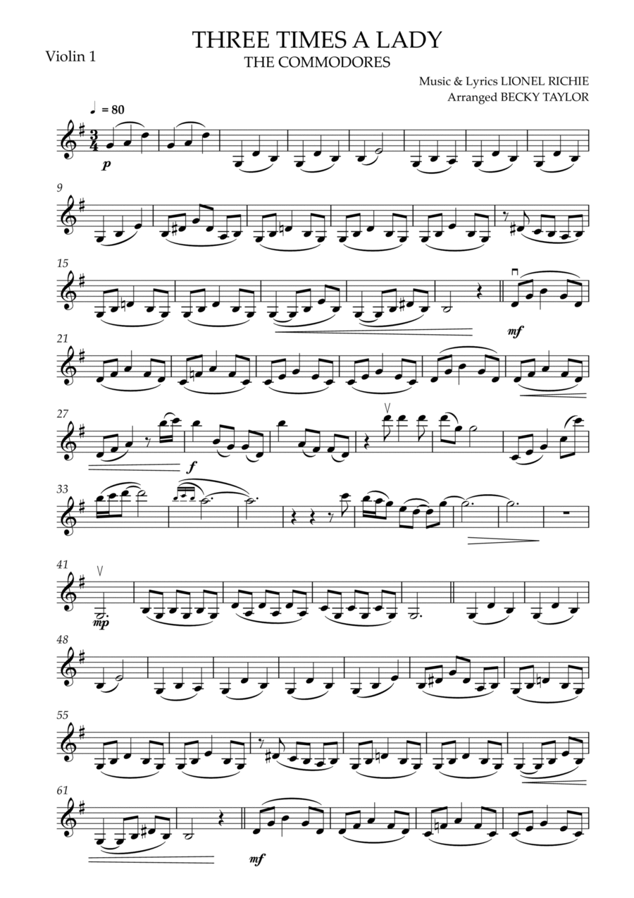 Three Times A Lady String Quartet scores gallery preview page 1