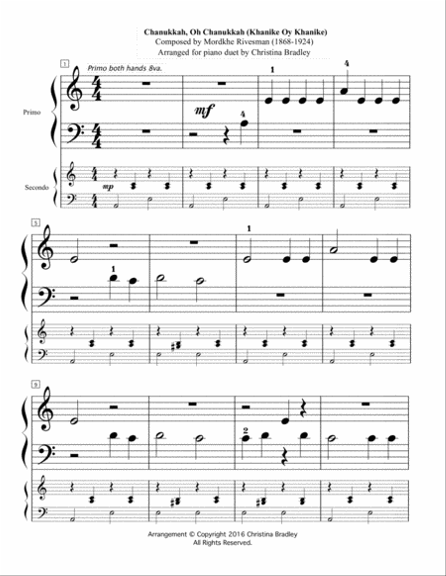 Chanukah O Chanukah (Khanike Oy Khanike) Easy Piano scores gallery preview page 1