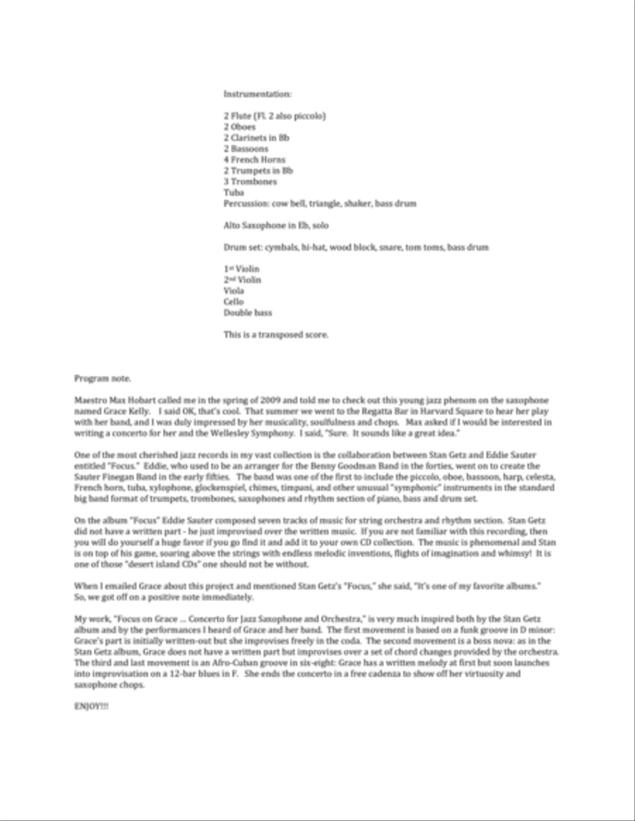 Focus on Grace ... A concerto for jazz saxophone and orchestra (2010) Full Orchestra scores gallery preview page 2