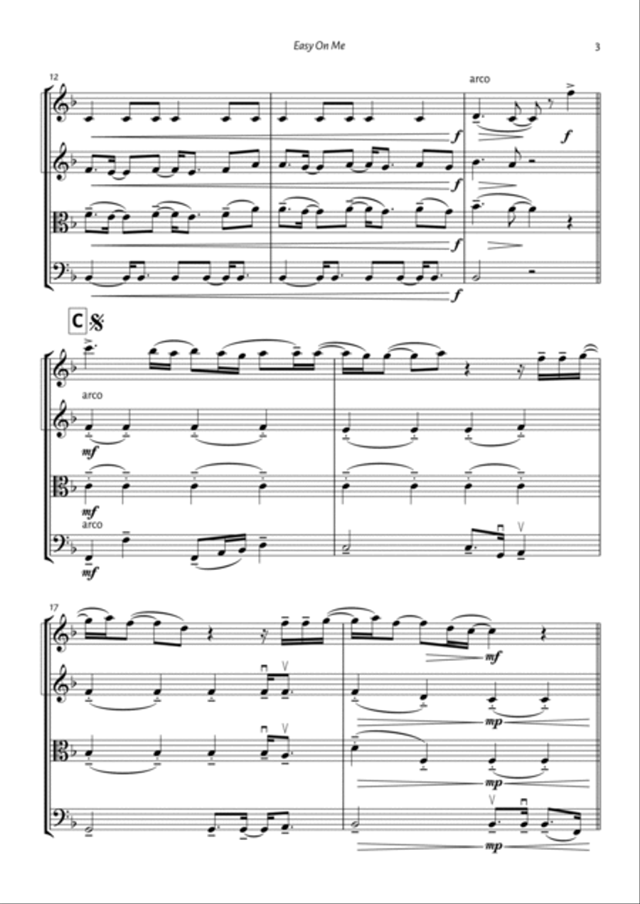 Easy On Me String Quartet scores gallery preview page 3