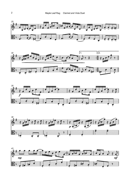 Maple Leaf Rag, by Scott Joplin, Clarinet and Viola Duet