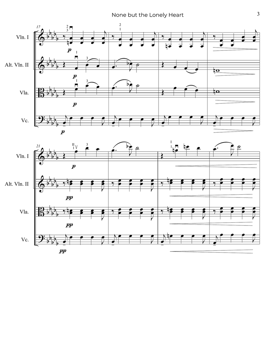 Tchaikovsky: None but the Lonely Heart - String Trio, or 2 Violins and Cello String Trio scores gallery preview page 4