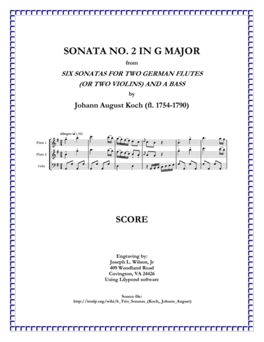 Koch Trio Sonata No. 2 in G Major Small Ensemble scores gallery preview page 1