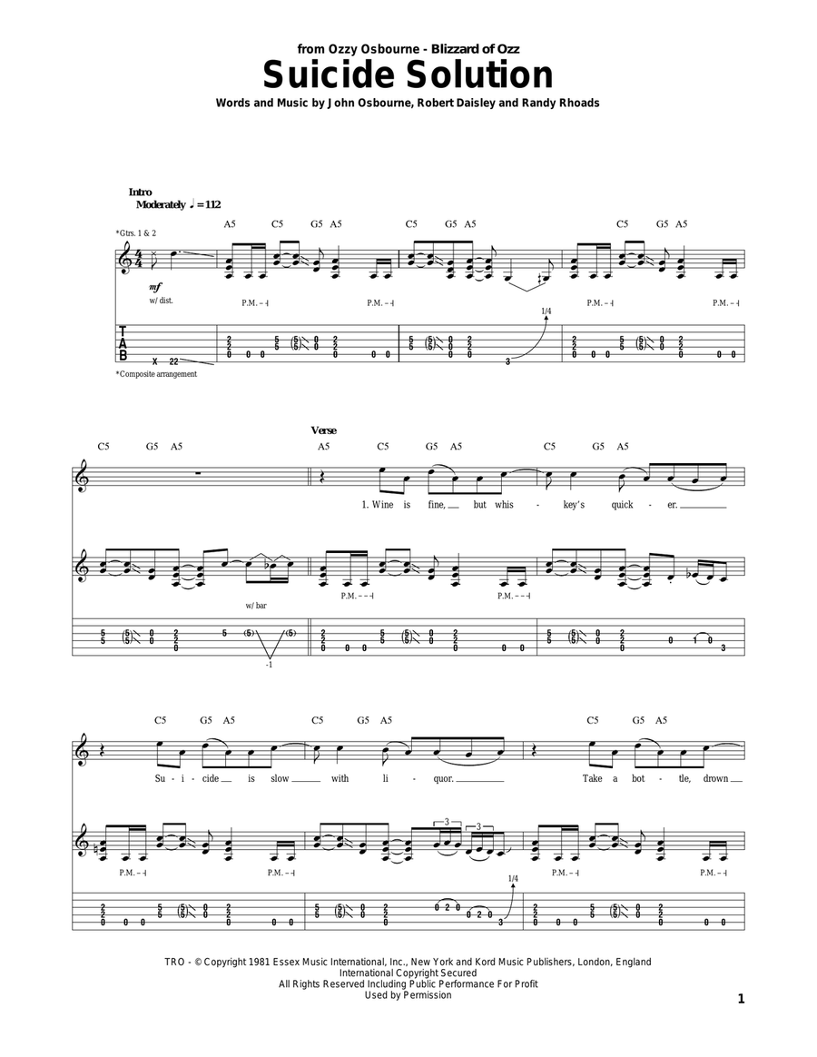 Suicide Solution Acoustic Guitar scores gallery preview page 1