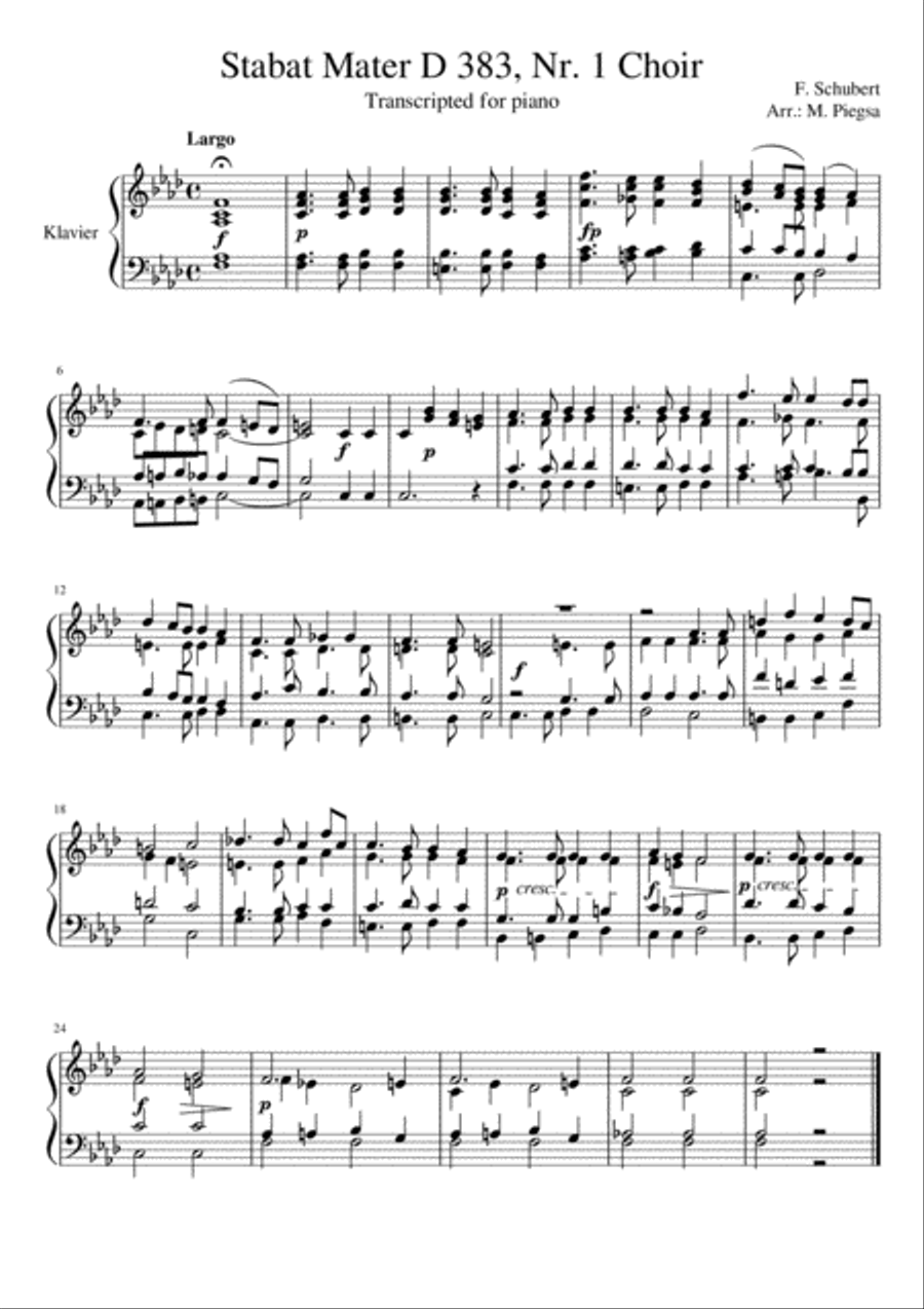F. Schubert - Stabat Mater D383, Nr. 1 Choir, 2 Transcriptions (piano 2- and 4-hands) Choir scores gallery preview page 1