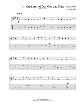 All Creatures of Our God and King - for easy guitar with TAB