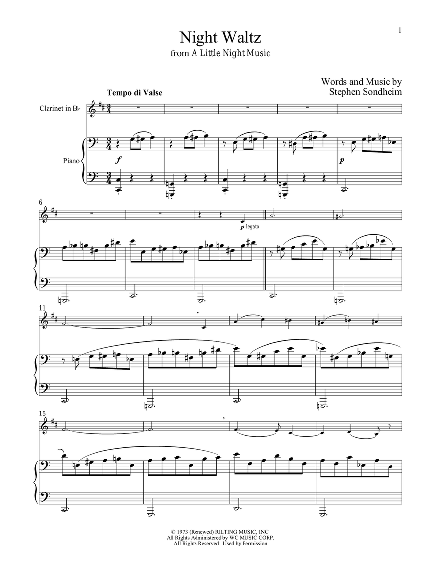 Night Waltz (from A Little Night Music) Clarinet Solo scores gallery preview page 1