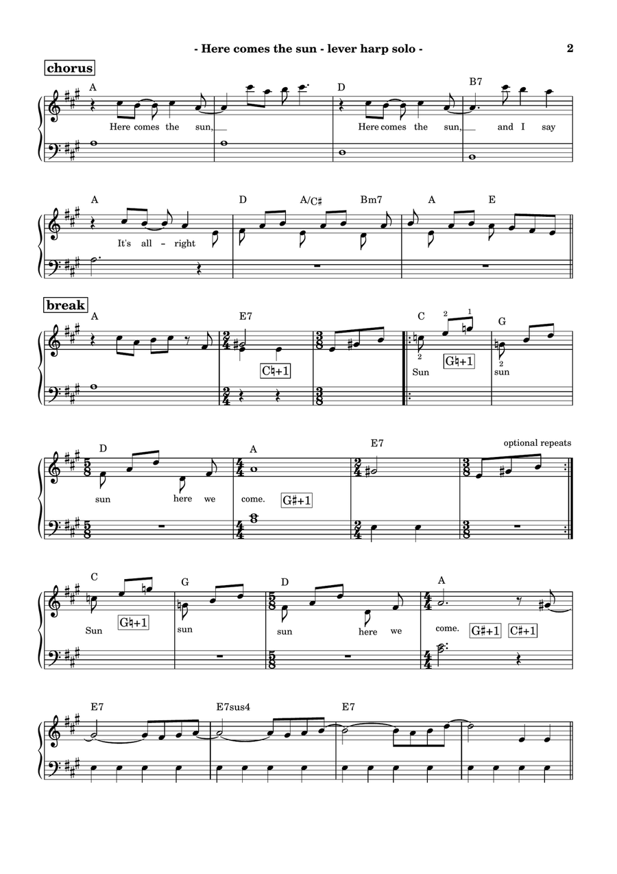Here Comes The Sun Celtic Harp scores gallery preview page 2