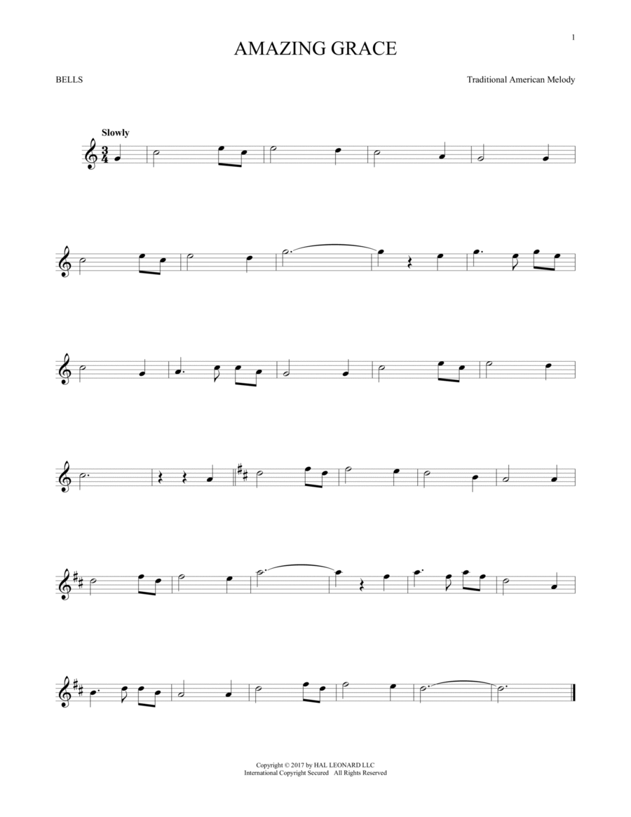 Amazing Grace Glockenspiel scores gallery preview page 1