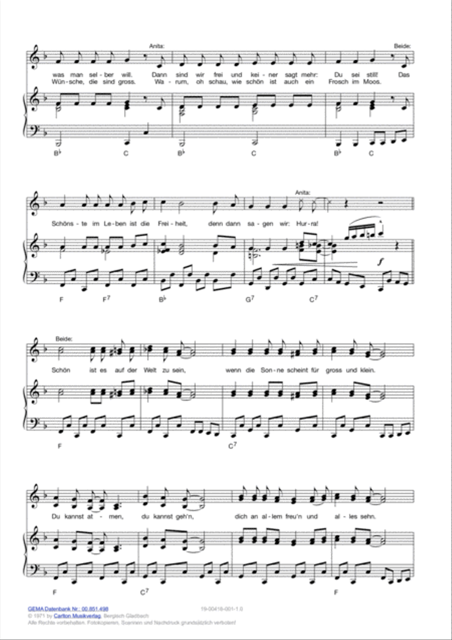Schon ist es, auf der Welt zu sein Piano, Vocal, Guitar scores gallery preview page 3