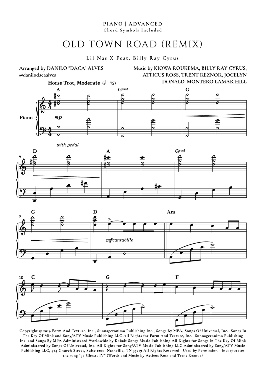 Old Town Road (remix) Piano Solo scores gallery preview page 1