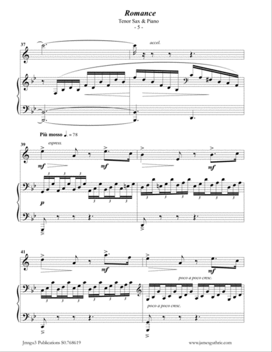 Fauré: Romance Op. 28 for Tenor Sax & Piano Tenor Saxophone scores gallery preview page 5
