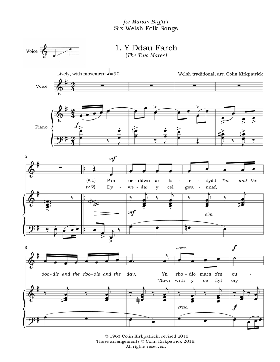 Six Welsh Folk Songs for Voice and Piano Voice Solo scores gallery preview page 4