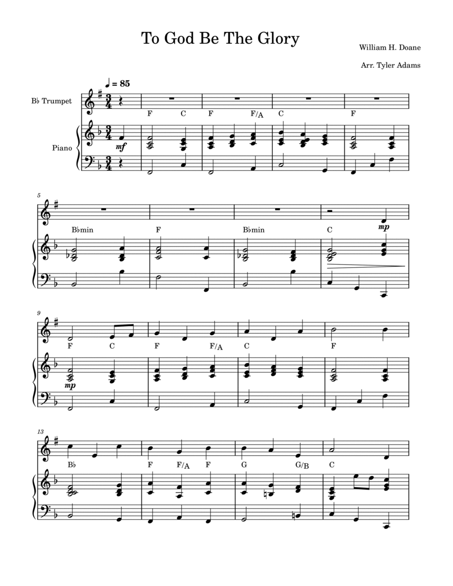 To God Be The Glory (Trumpet Solo and Piano) B-Flat Trumpet scores gallery preview page 1