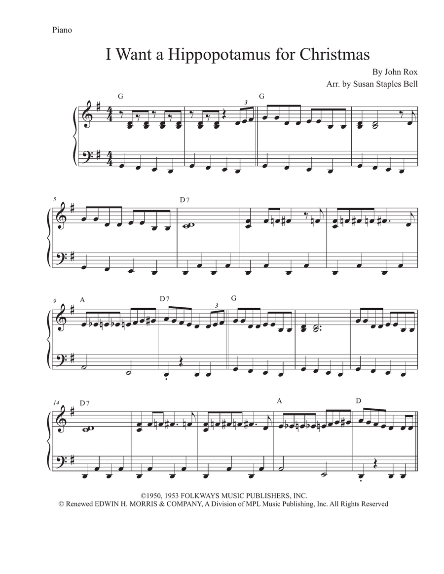 I Want A Hippopotamus For Christmas (hippo The Hero) Easy Piano scores gallery preview page 2