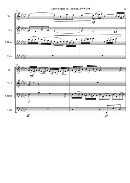 Little Fugue in G minor-- transposed to F minor for brass quartet image number null