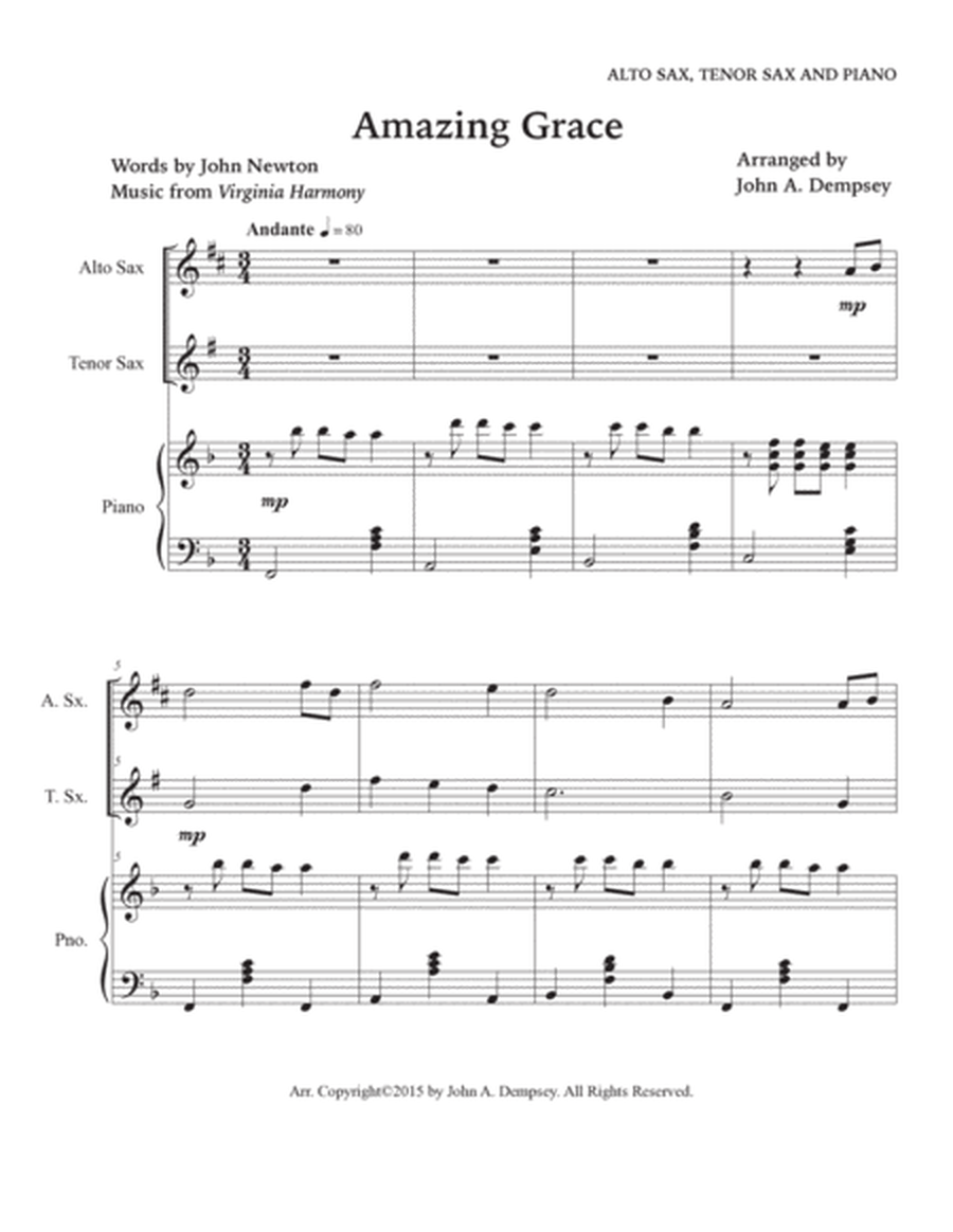 Amazing Grace (Trio for Alto Sax, Tenor Sax and Piano) image number null