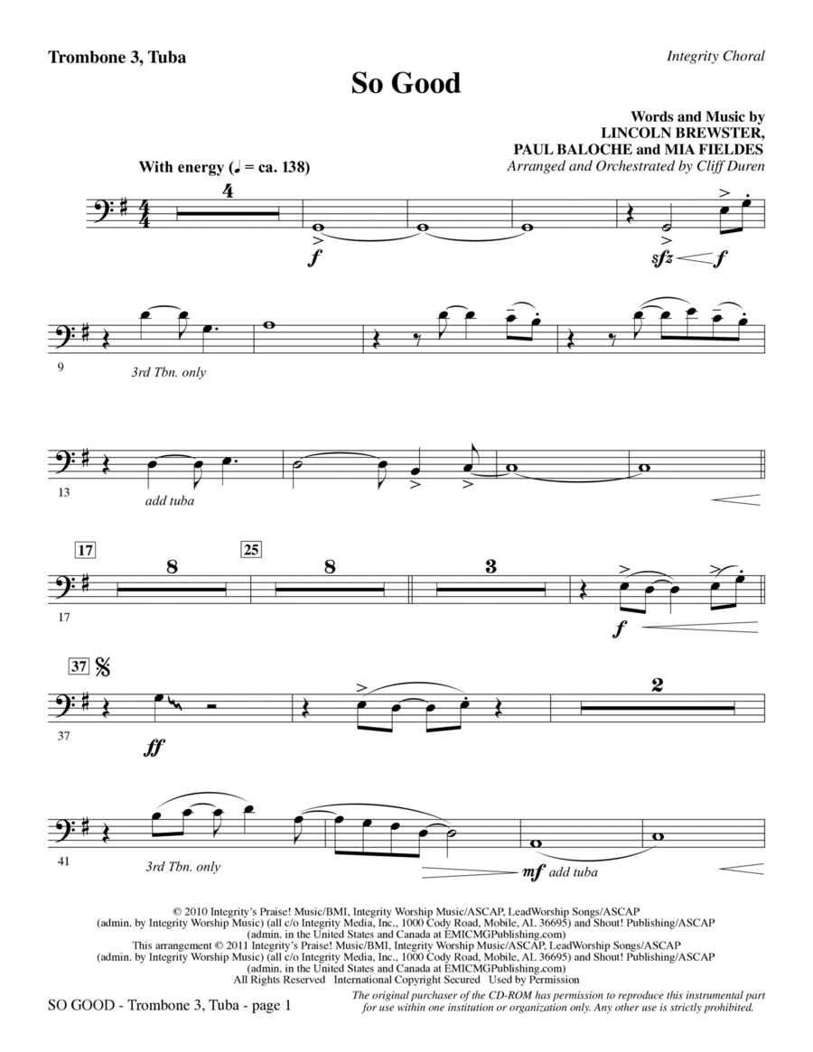 So Good - Trombone 3/Tuba Choir scores gallery preview page 1