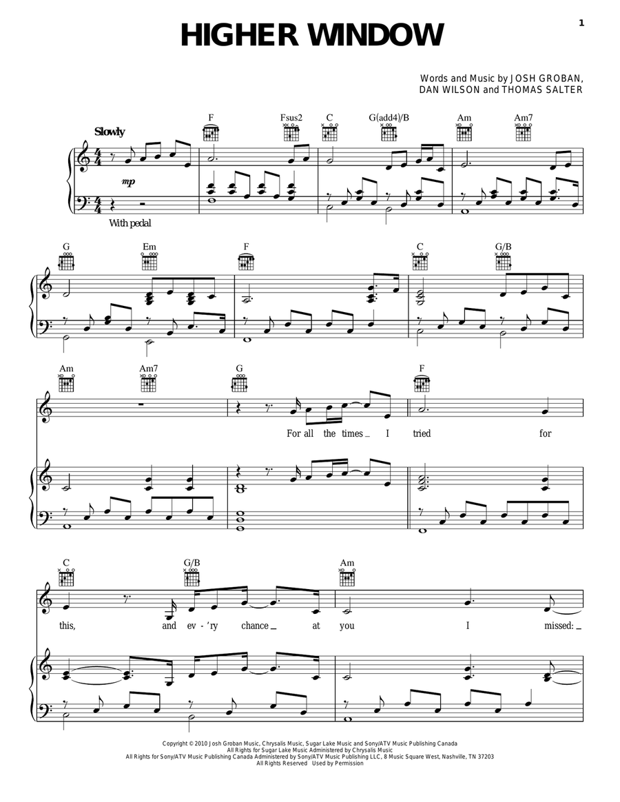 Higher Window Piano, Vocal, Guitar scores gallery preview page 1