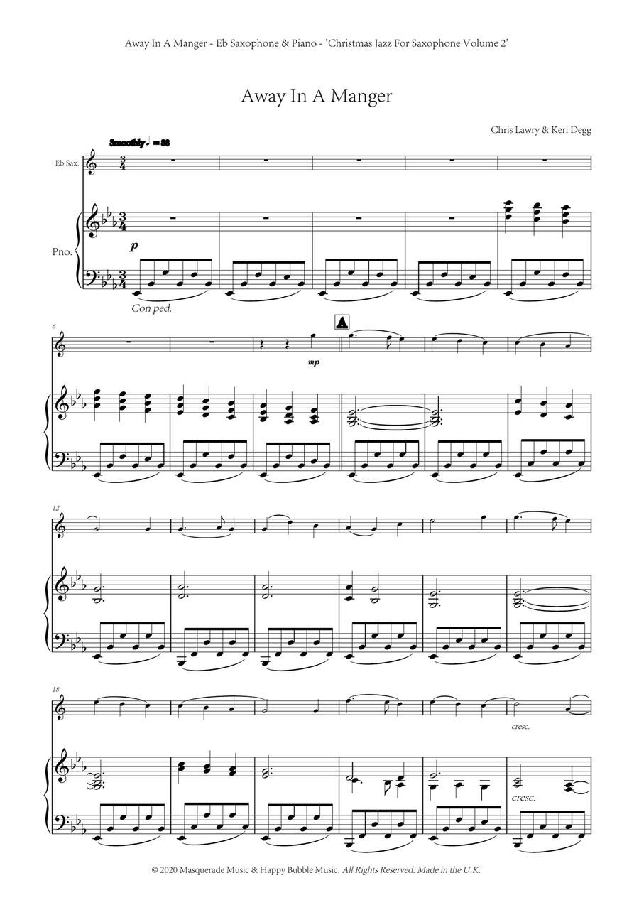 Away In A Manger - Eb Saxophone and Piano (smooshy jazz ballad) by Chris Lawry and Keri Degg. Includ Alto Saxophone scores gallery preview page 3