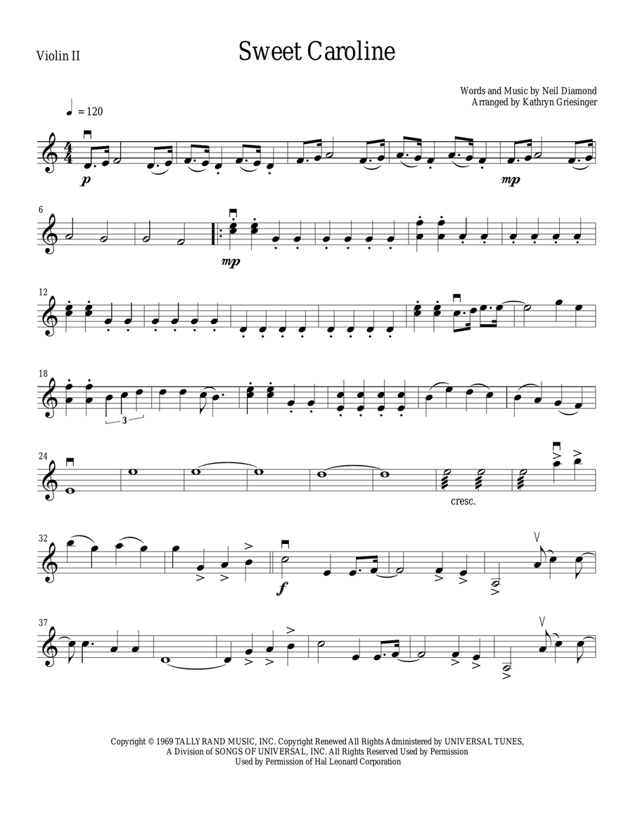 Sweet Caroline Sweet Caroline String Quartet scores gallery preview page 3