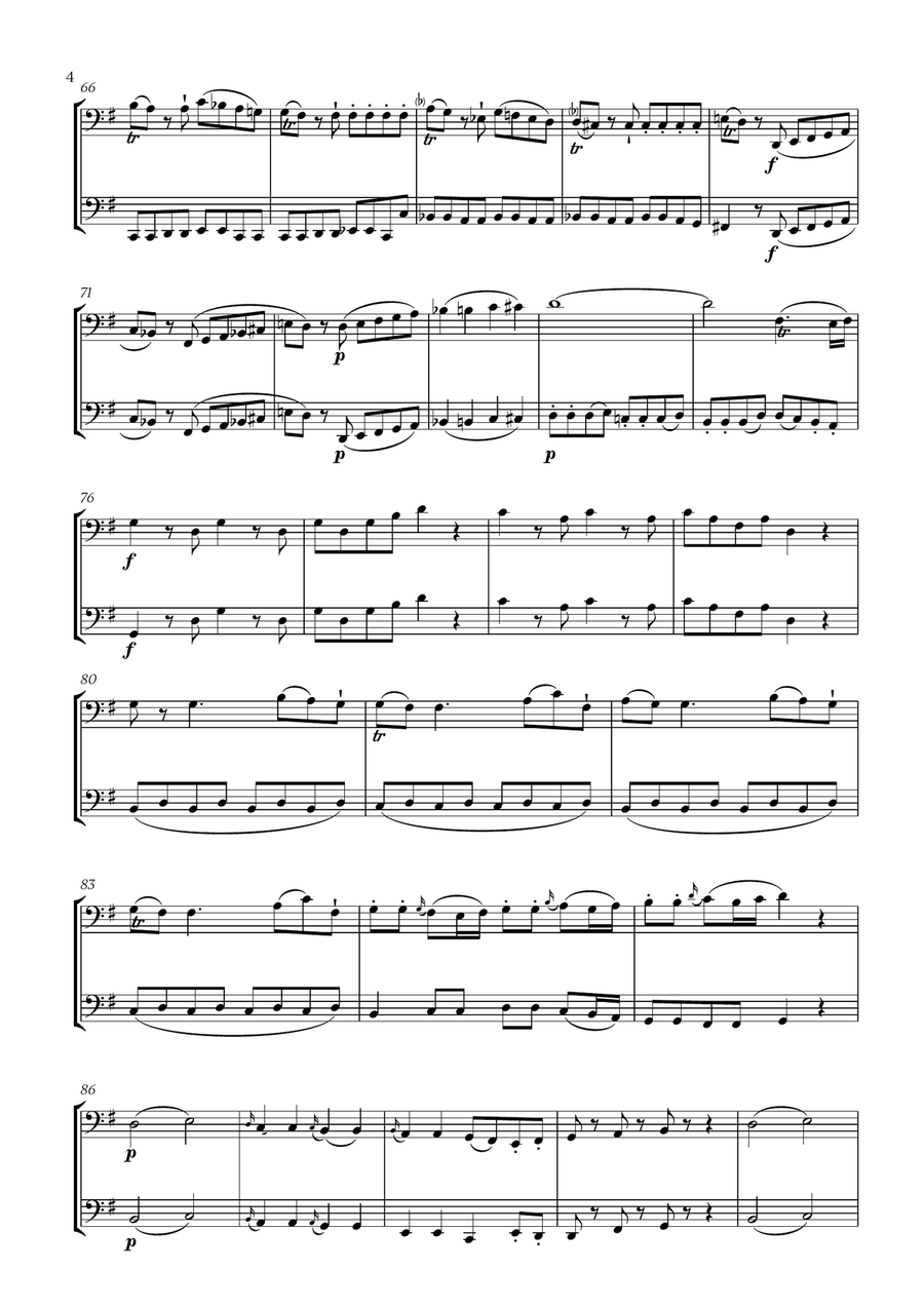 W. A. Mozart - Eine Kleine Nachtmusik (for Cello and Trombone) Trombone Duet scores gallery preview page 4