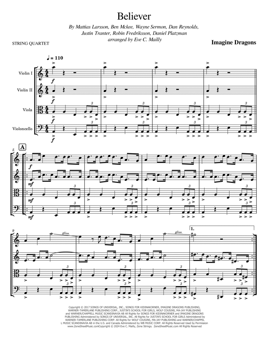 Believer Believer String Quartet scores gallery preview page 1