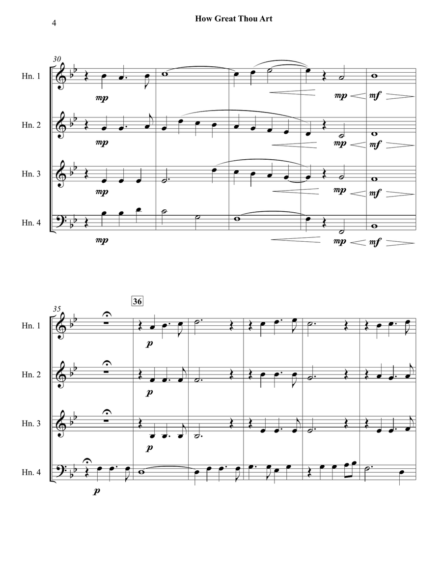 How Great Thou Art for Horn Quartet French Horn Quartet scores gallery preview page 5