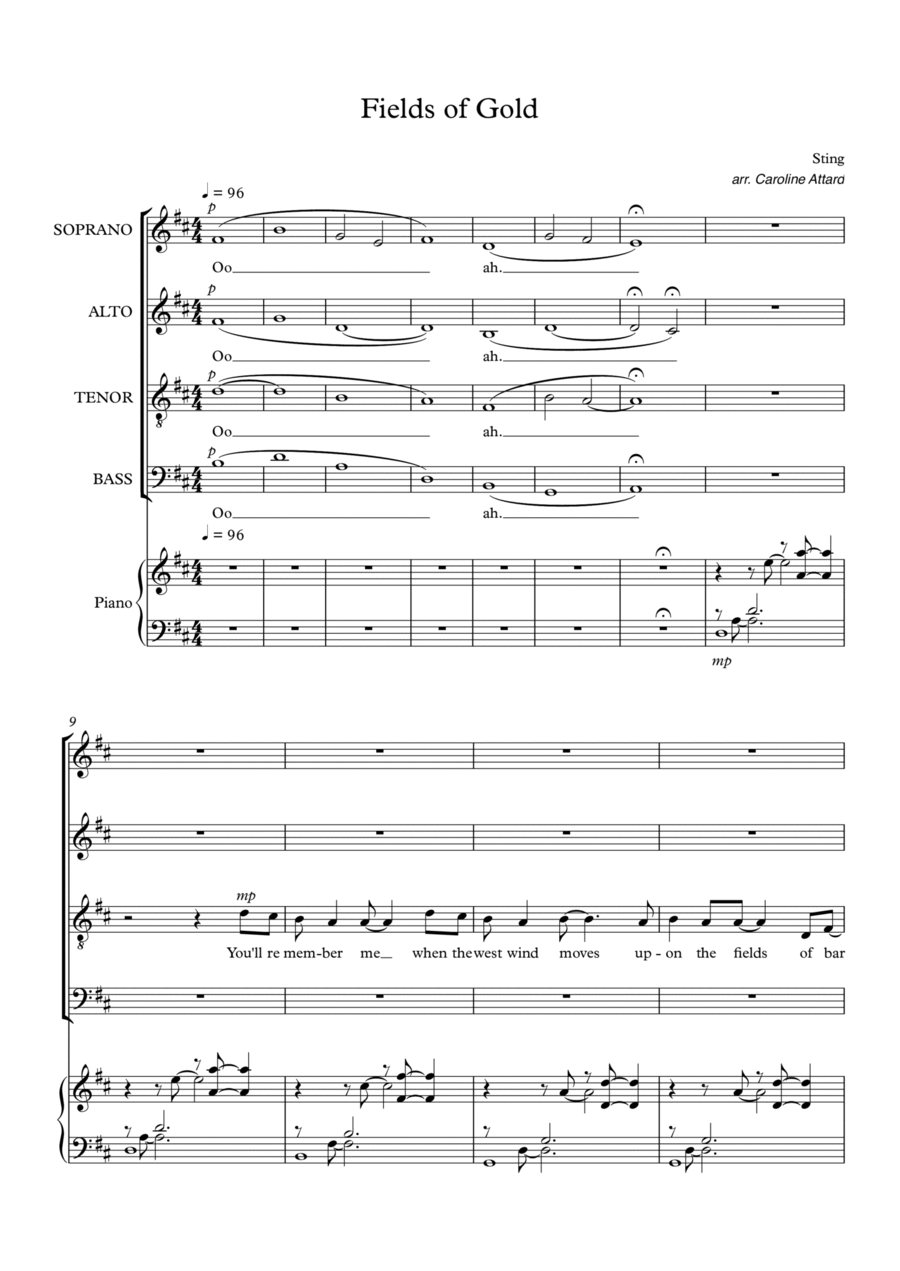 Fields Of Gold 4-Part scores gallery preview page 1