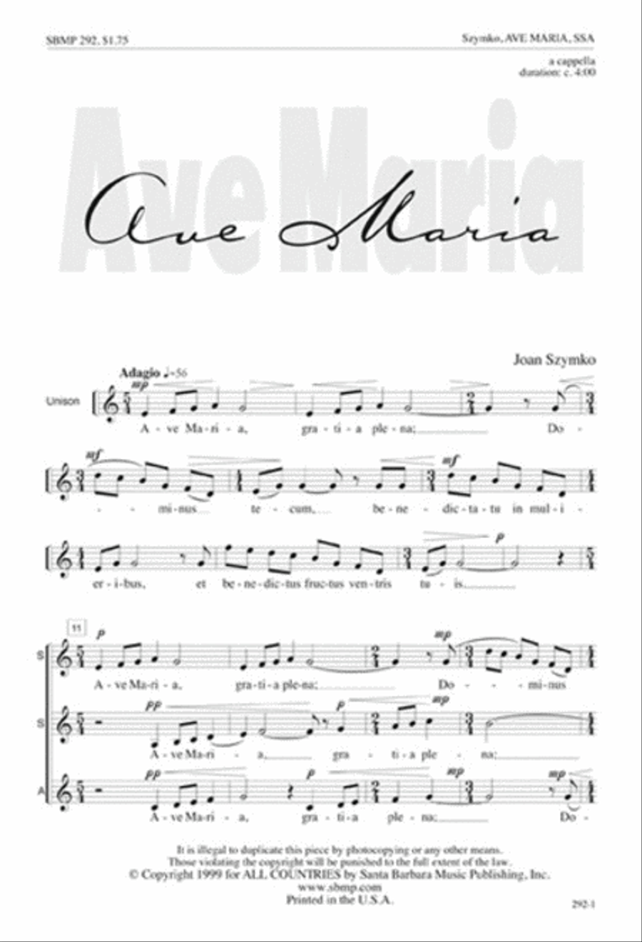 Ave Maria - SSA Octavo SSA scores gallery preview page 1
