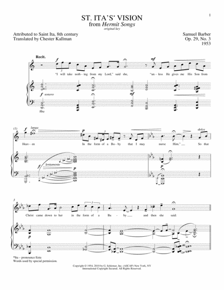 St. Ita's Vision by Samuel Barber Piano, Vocal - Digital Sheet Music