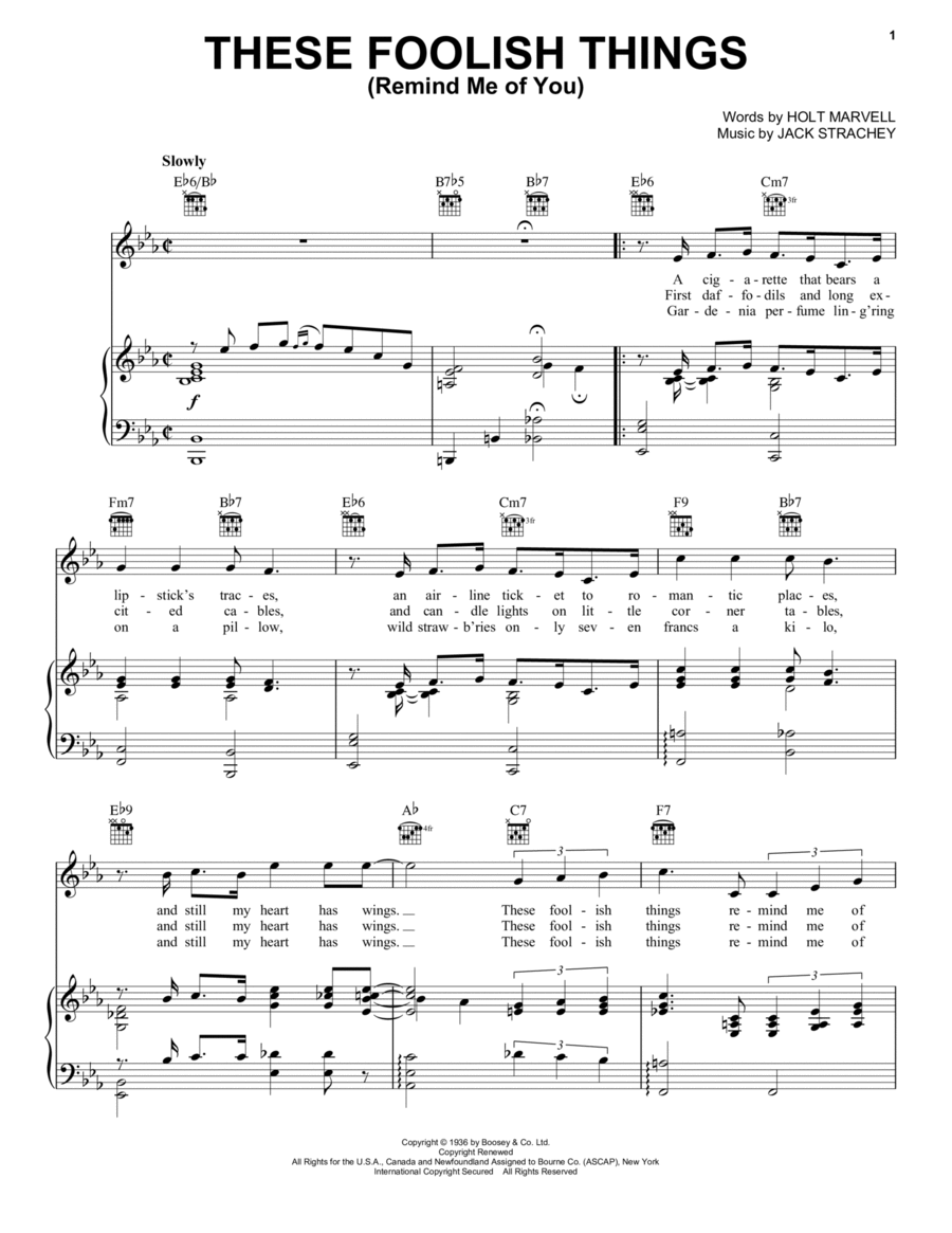 These Foolish Things (Remind Me Of You) Piano, Vocal, Guitar scores gallery preview page 1
