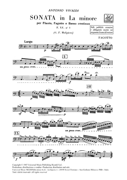 Sonata in La Min. Rv 86 per Flauto, Fagotto e BC