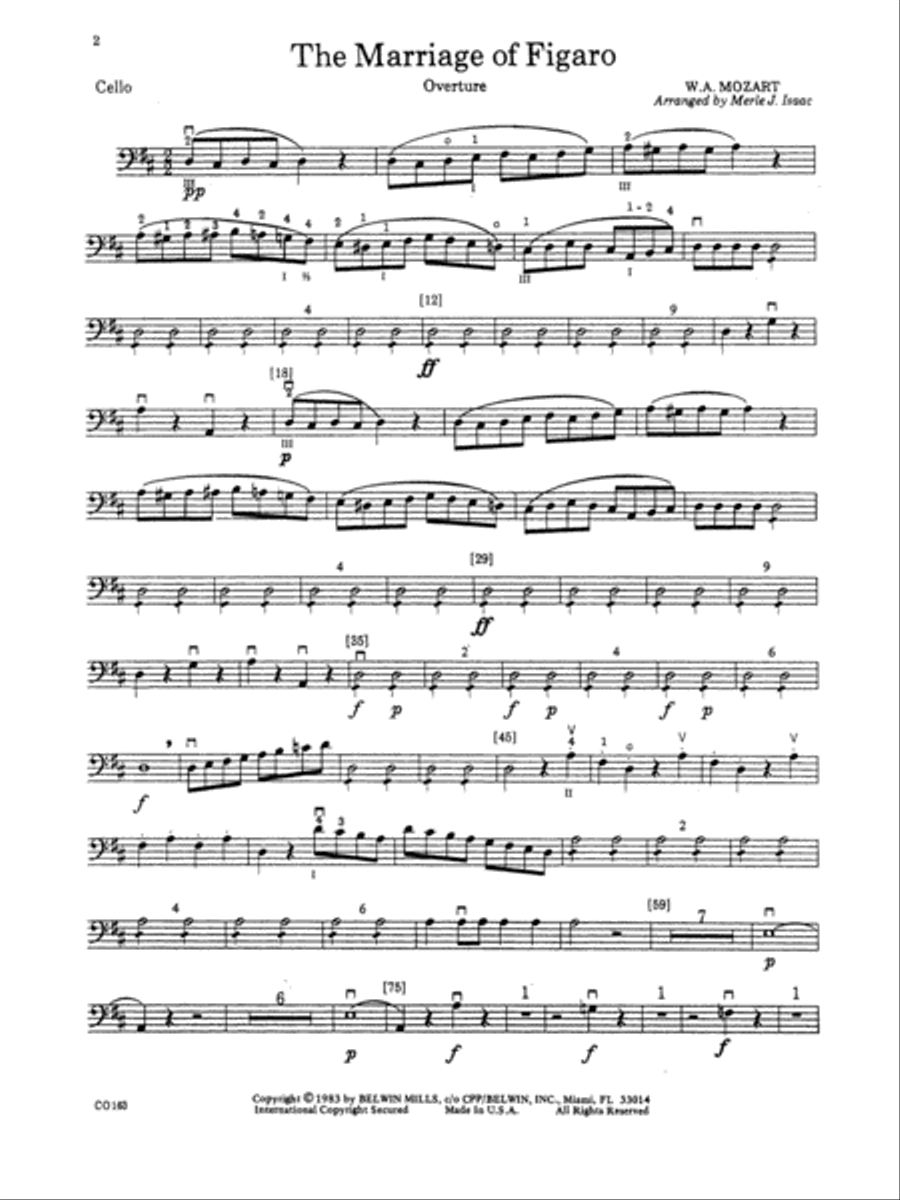 The Marriage of Figaro -- Overture: Cello Full Orchestra scores gallery preview page 1