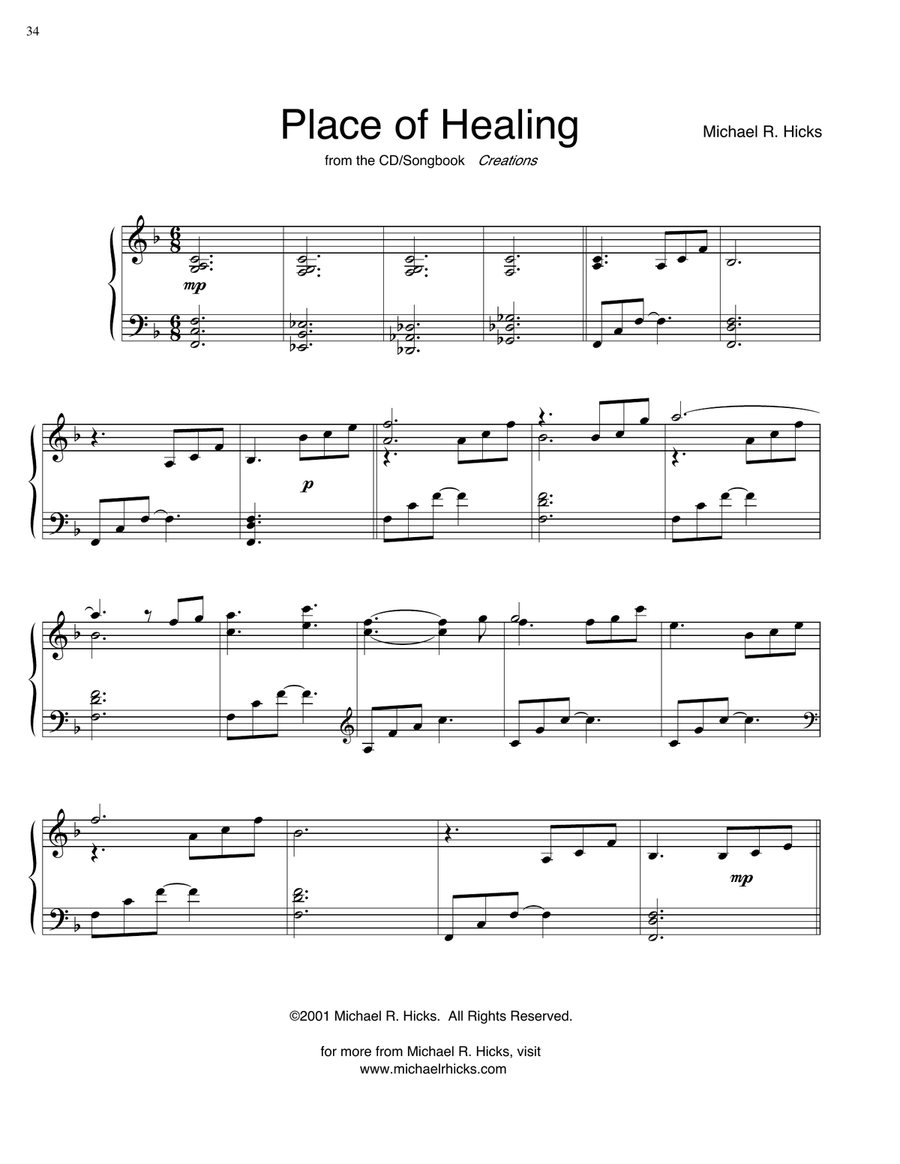 Place of Healing Place of Healing Piano Solo scores gallery preview page 1