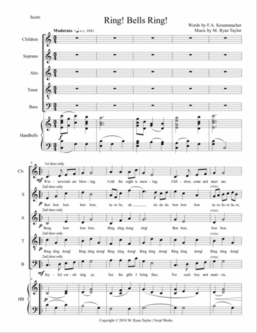 Ring! Bells Ring! (a song of Old Father Christmas) for SATB Choir (opt. Children's voices) with 3-oc 4-Part scores gallery preview page 1