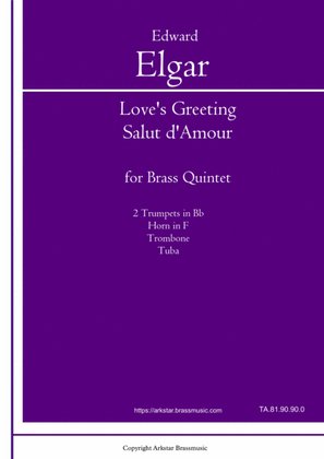 Book cover for "Love's Greeting" (Salut d'Amour) by Edward Elgar arrangement for Brass Quintet