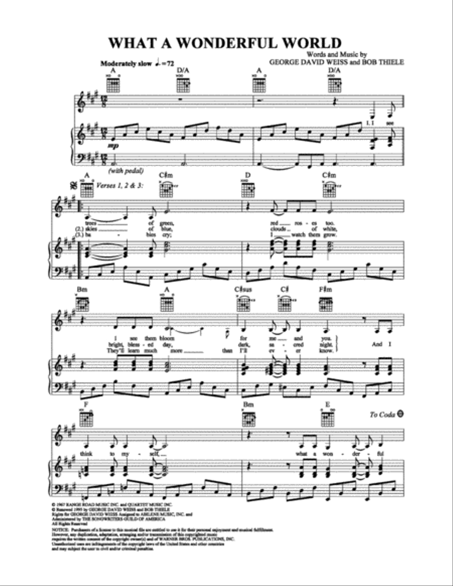 What a Wonderful World Piano, Vocal, Guitar scores gallery preview page 1