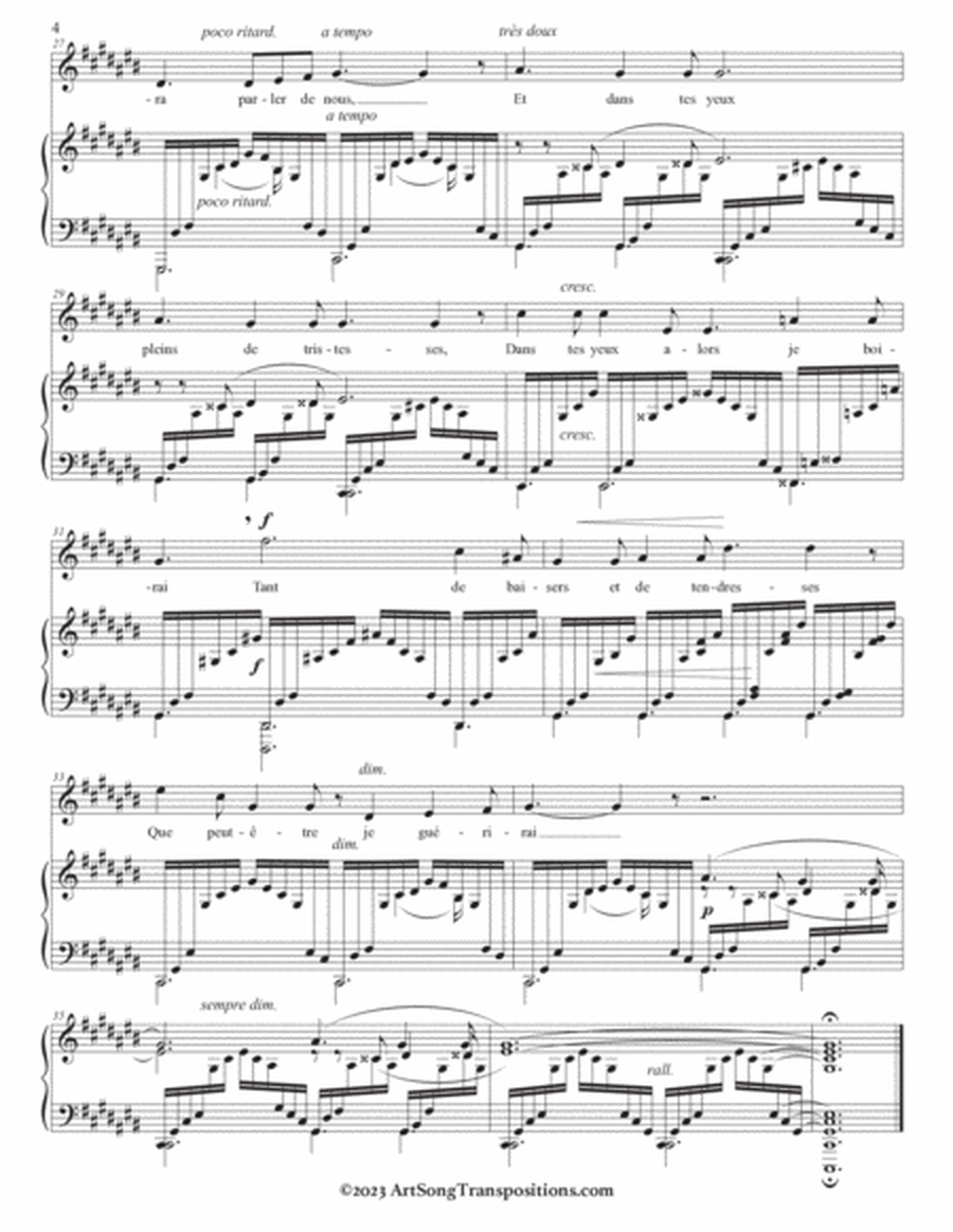 DUPARC: Chanson triste (transposed to C-sharp major, C major, and B major)