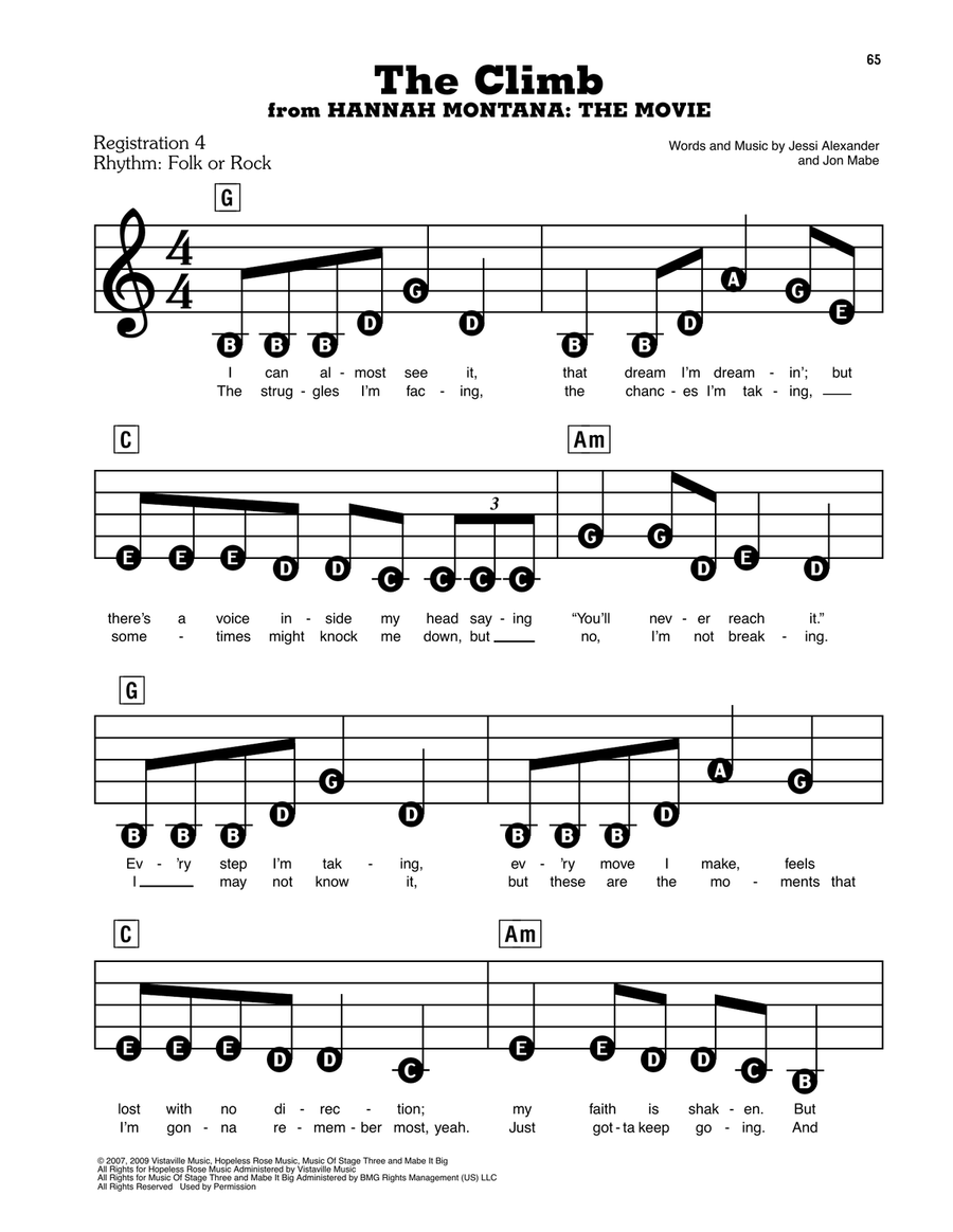 The Climb (from Hannah Montana: The Movie) Electronic Keyboard scores gallery preview page 1