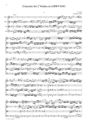 J.S.Bach Concerto for 2 Violins in d BWV1043, for string quartet, CB224
