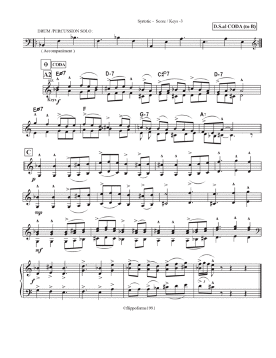 SYRTOTIC - The Globaljazz Series - Greek & Irish Jig jazz fusion - full score/keys, Bb and Rhyth Jazz Ensemble scores gallery preview page 4