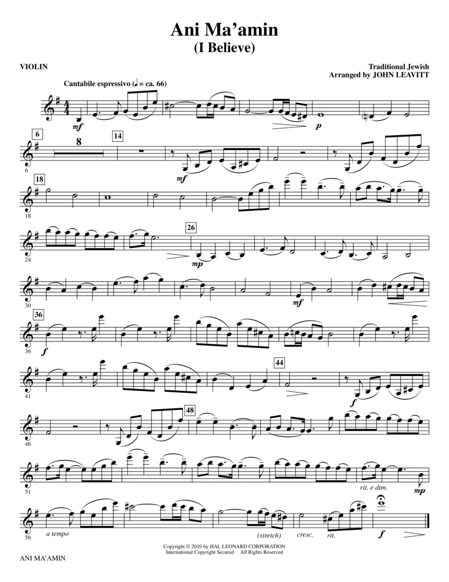Ani Ma'amin (I Believe) - Violin Choir scores gallery preview page 1