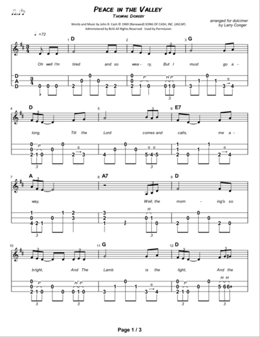 Peace In The Valley (there'll Be) Dulcimer scores gallery preview page 2